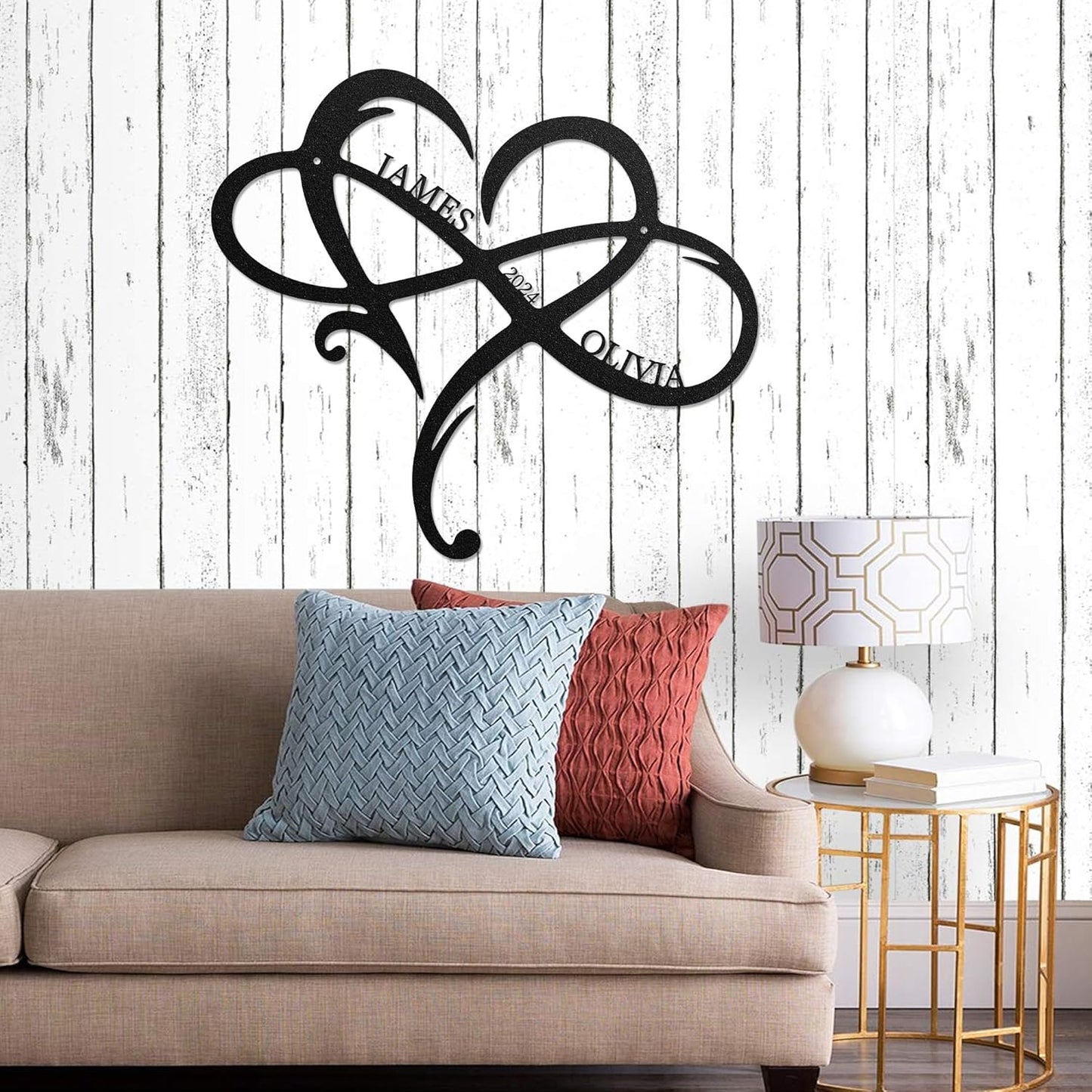 LULLBABYMALL Personalized Love Metal Sign - Customized Names and Date Wall Art, Infinity Metal Signs for New Home, Wedding, Couple, Christmas