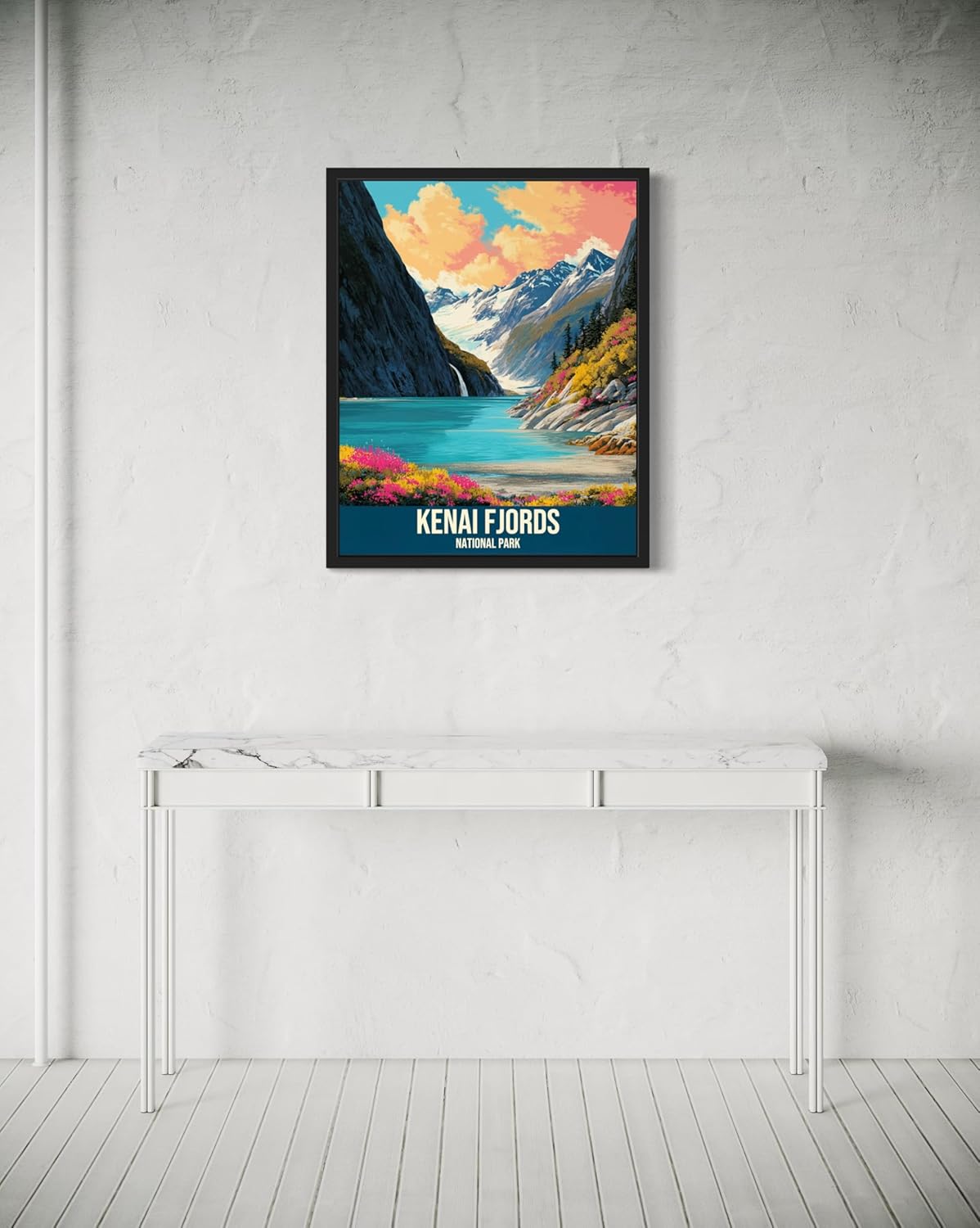 Kenai Fjords National Park Art Print Poster, Vintage Retro Pop Art Travel Wall Art Bedroom Bathroom Living Room Decor 185 (Kenai Fjords, 24 x 36 inches, Black Frame)