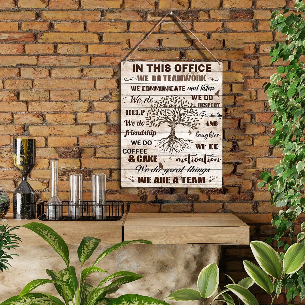 In This Office We Are A Team Inspirational Teamwork Wall Art Artwork for Office Birthday Christmas Gifts for Women Men Kids Wall Decor Framed Wooden Hanging Sign 10x8 Inch.