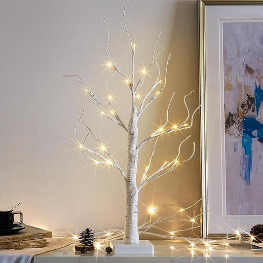 Vanthylit Lighted Tree, White Birch Tree with LED Lights, Prelit Artificial Tree with Timer, Centerpiece Tree Light for Christmas Decorations, Light Up Tabletop Tree Home Decor (2 FT, Warm White)