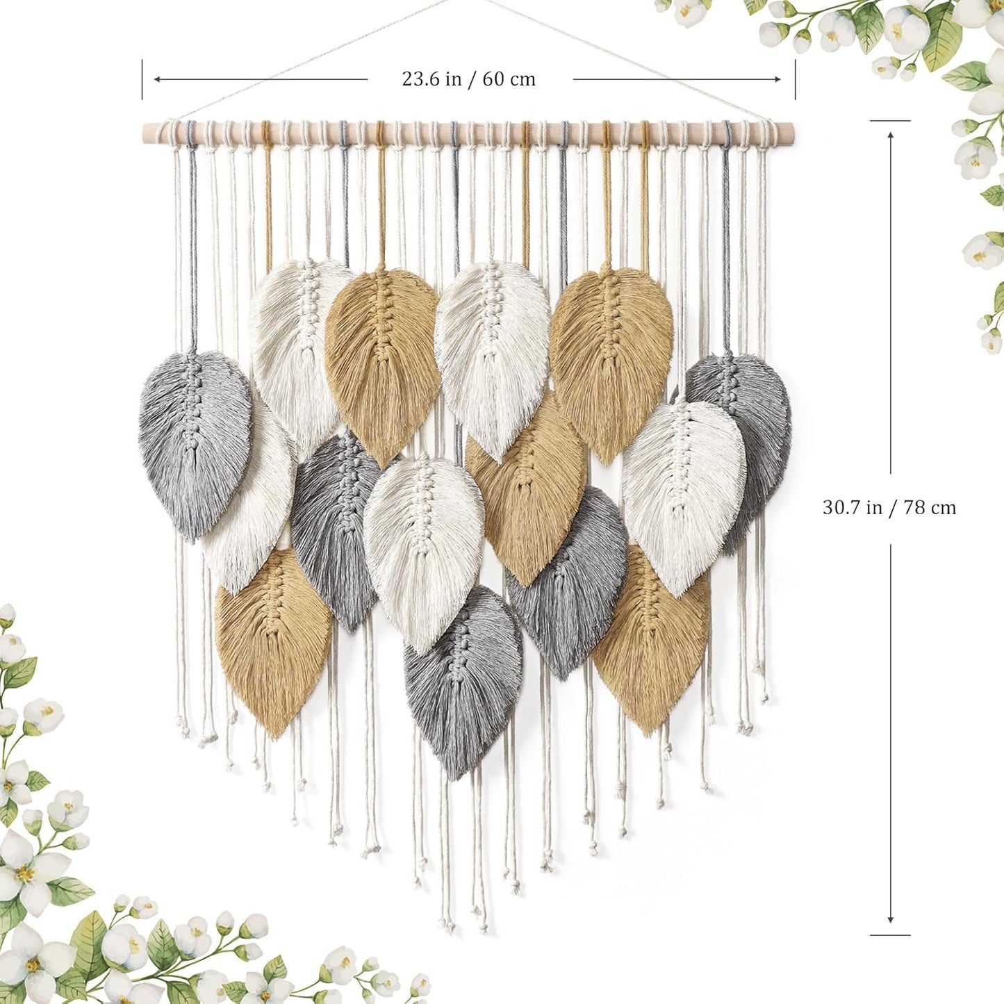 LOMOHOO Macrame Wall Hanging Leaves Boho Wall Decor Bohemian Handmade Woven Wall Art Decoration for Bedroom Living Room Apartment Dorm Gallery Perfect Handmade Gift Ideas 23.6" W x 30.7" L