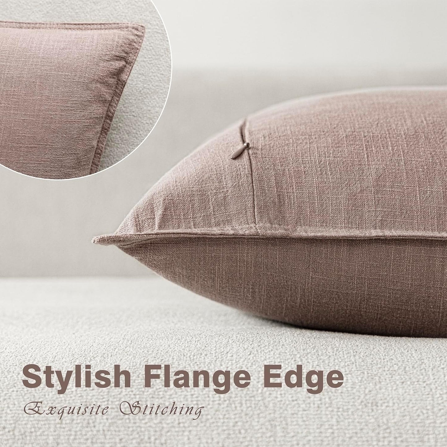 Foindtower Set of 2, Decorative Linen Soild Throw Pillow Covers Soft Accent Euro Cushion Case Boho Farmhouse Pillowcase for Chair Couch Sofa Bedroom Living Room Home Decor 22 x 22 Inch Dusty Pink