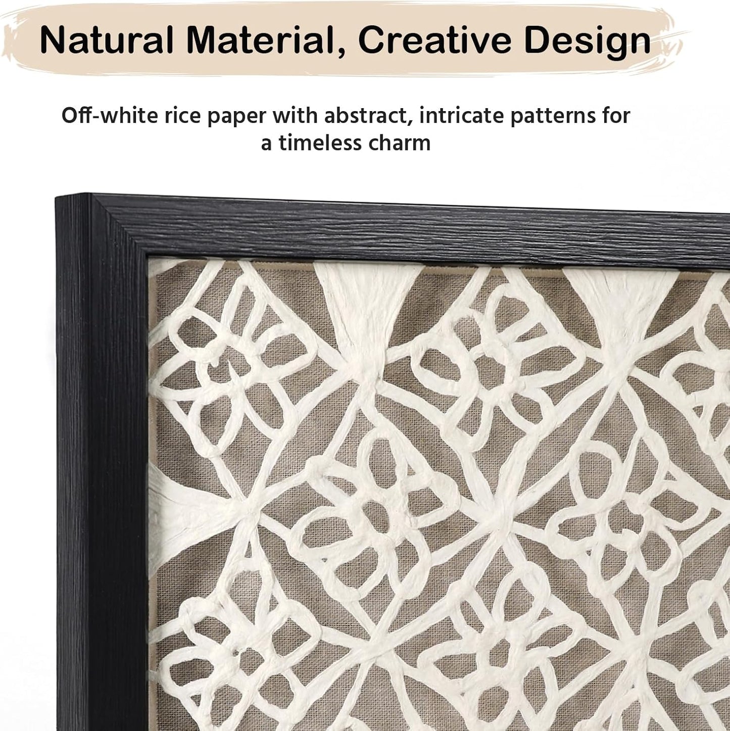 FOLKOR Abstract Black and White Wall Art for Bedroom Decoration, 12" Handmade Rice Paper Geometric Artwork Eclectic Decor, Floating Shadow Box Art for Boho Kitchen Dining Room Nursery Decoration