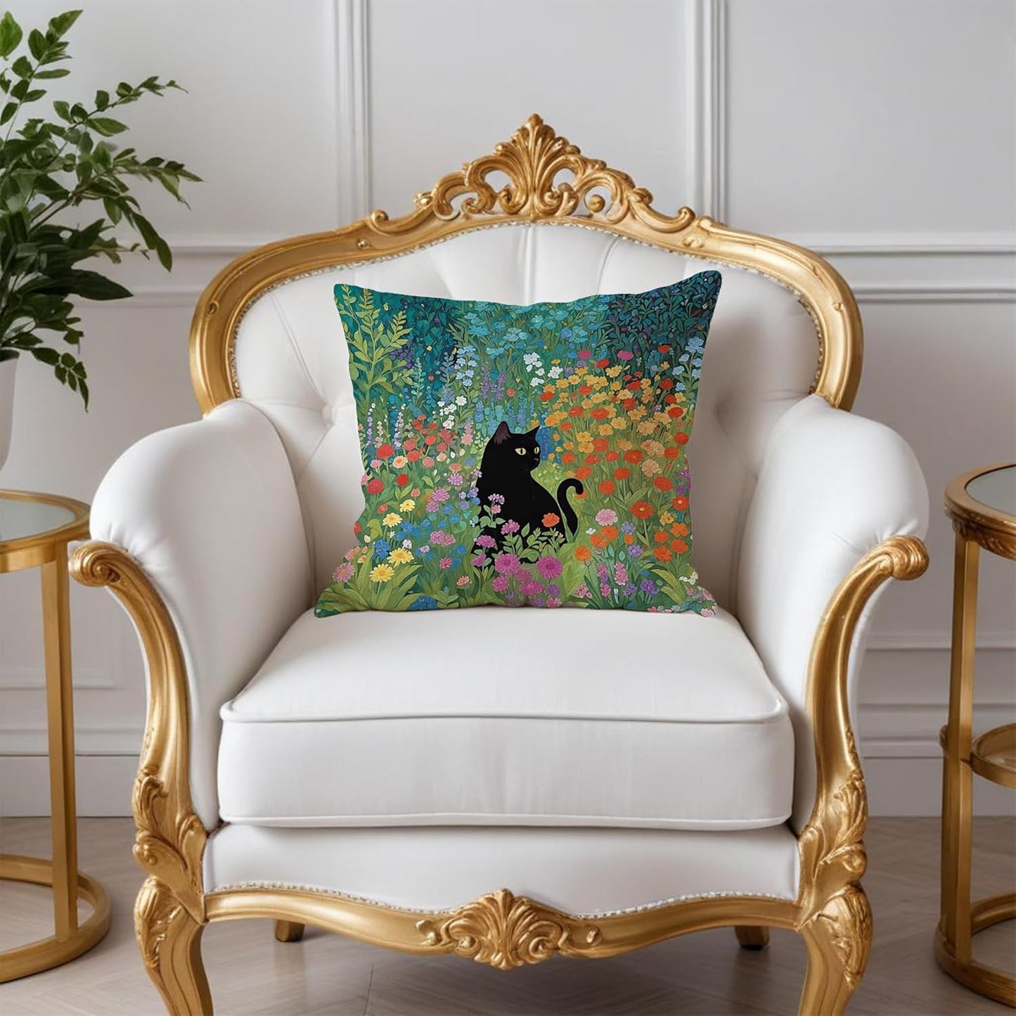 Floral Black Cat Pillow Covers 18x18, Cats Lovers Lady Gifts, Cat Mom Grandma Gifts, Cats in Colorful Wildflower Decorative Pillow Covers for Home Bedroom Living Room Office Decor