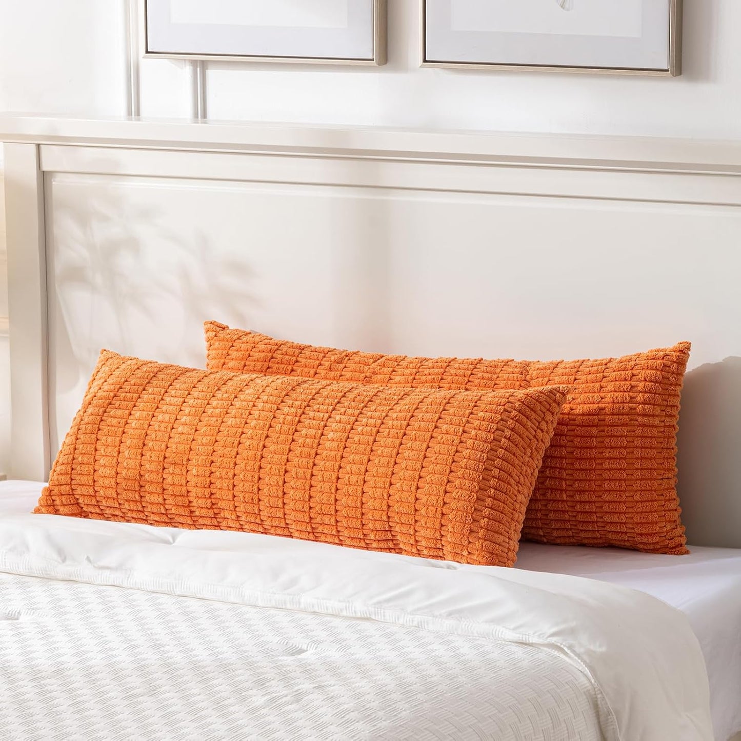 Fancy Homi Fall Orange Long Body Lumbar Decorative Throw Pillow Cover 14x36 Inch for Bed Couch Bedroom, Soft Corduroy Rectangle Solid Pillow Case 35x91 cm, Rustic Farmhouse Boho Room Decor