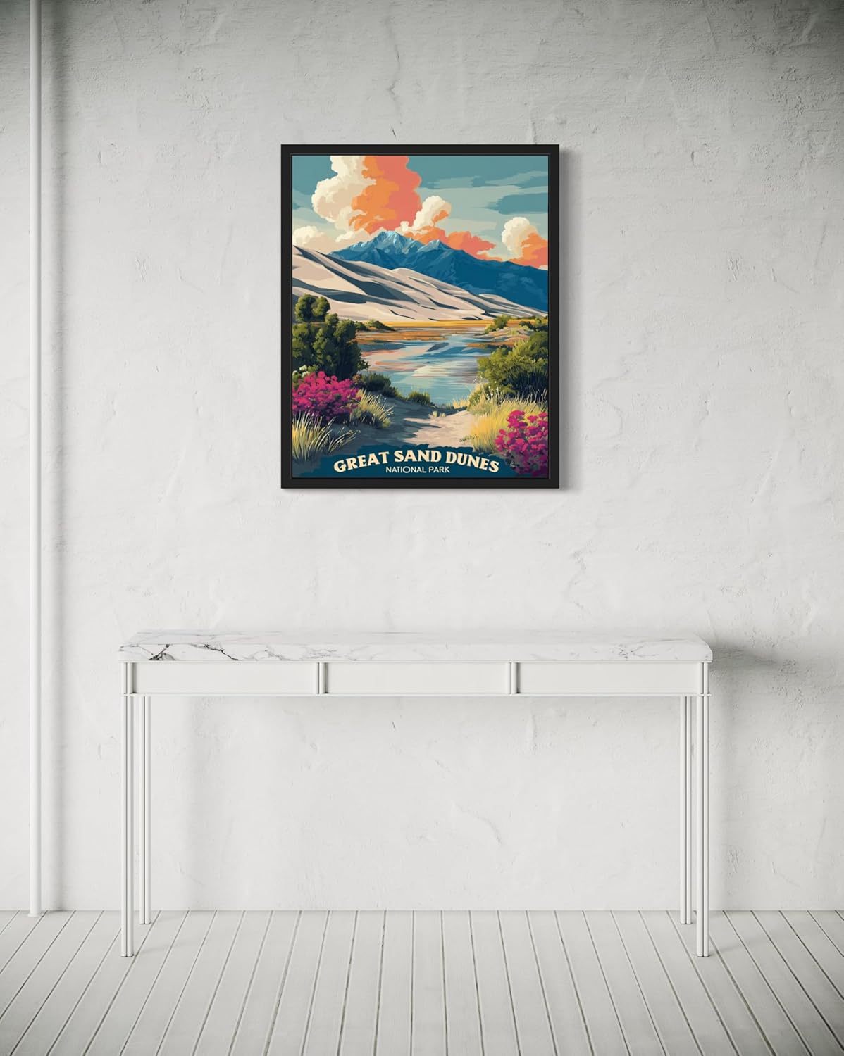 Great Sand Dunes National Park Art Print Poster, Vintage Retro Pop Art Travel Wall Art Bedroom Bathroom Living Room Decor 185 (Great Sand Dunes, 16 x 20 inches, Black Frame)