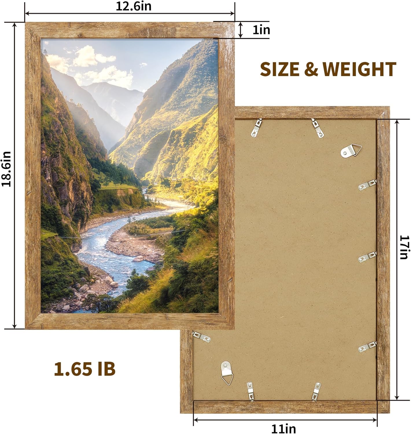 iRahmen 11x17 Picture Frame Set of 2 with Plexiglass, Rustic Brown Wood Poster Frame 11 x 17 for Photo Wall Gallery Mounting Horizontal and Vertical