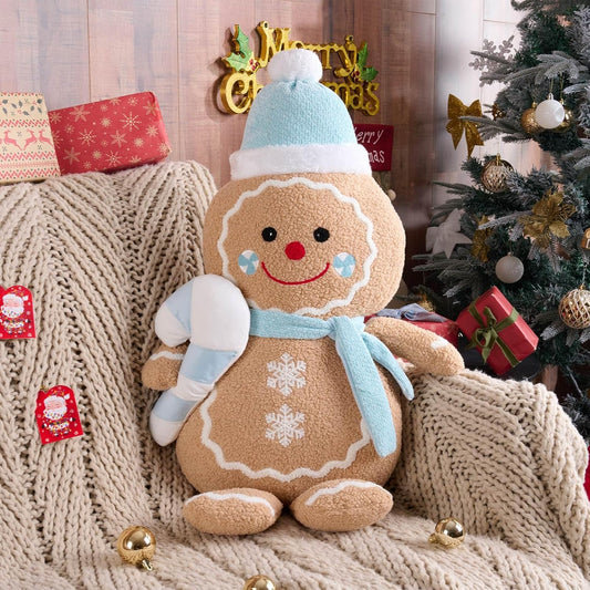 Lanpn Christmas Gingerbread Boy Pillow, Christmas Decoration Winter Throw Pillows Soft Fleece Sherpa Cute 3D Shaped Ginger Bread Man Throw Cushion for Sofa Bedroom Xmas Decor (19x31 inch)