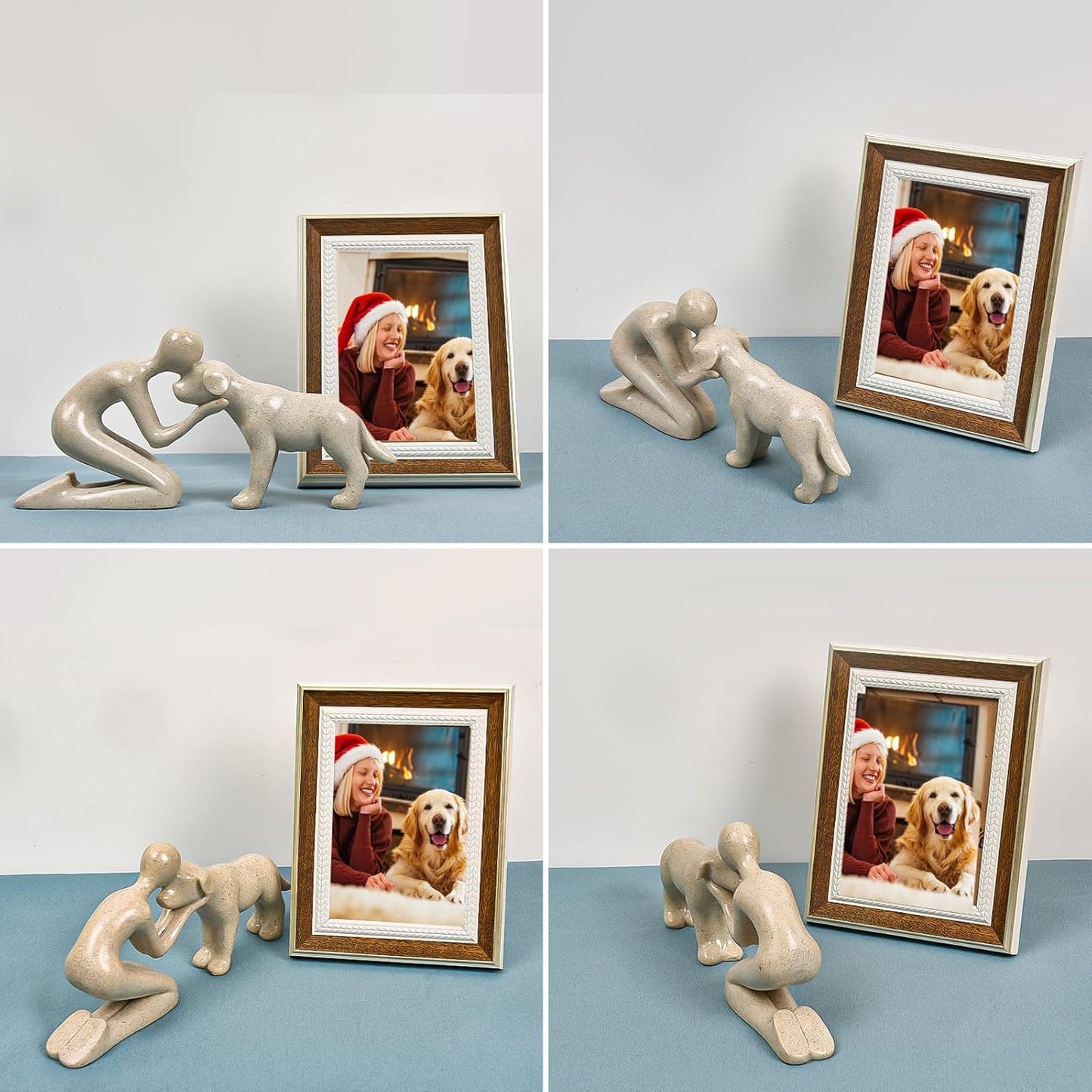 Dog Sculpture Decoration Cute Man and Dog Statue Home Decor for Office、Living Room、Bedroom、Shelf Home， Memory Gifts for Pet Lovers (Sandstone)
