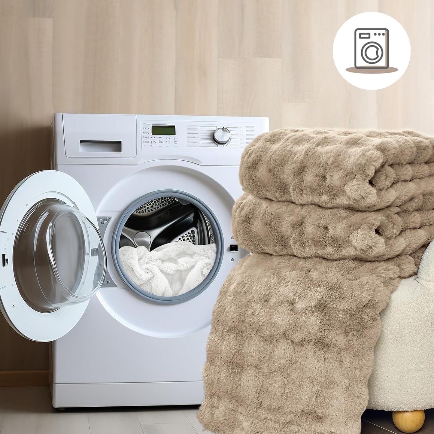 Faux Fur Light Camel Throw Blanket for Couch - Super Soft Heavy Flufyy Thick Bubble Throw Blankets for Bed Bedroom Living Room Farmhouse Sofa Chair Fall Winter Warm, 50x60 Inch