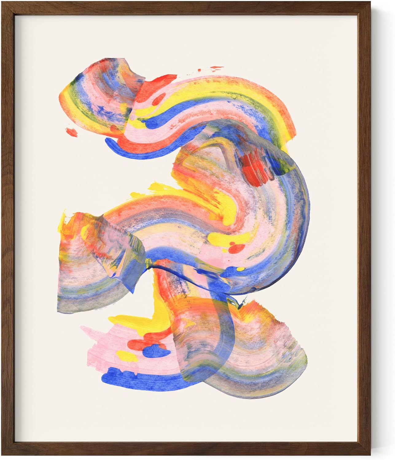 HAUS AND HUES Colorful Abstract Wall Art - Minimalist Retro Picture for Living Room Decor, Red and Pink Modern Wall Art Painting (Abstract Watercolor Swirls, Walnut Frame, 8x10)