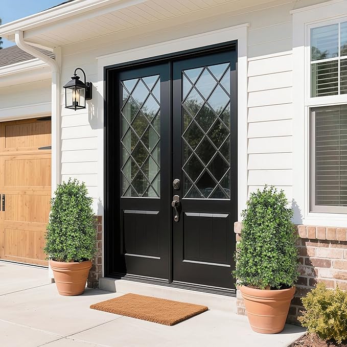 30 inch Artificial Boxwood Tree Topiary, Set of 2 Faux Potted Topiary for Outdoor Planter, Lush Foliage & UV Resistant Fake Boxwood Bushes for Front Door Porch Entrance Balcony Decor