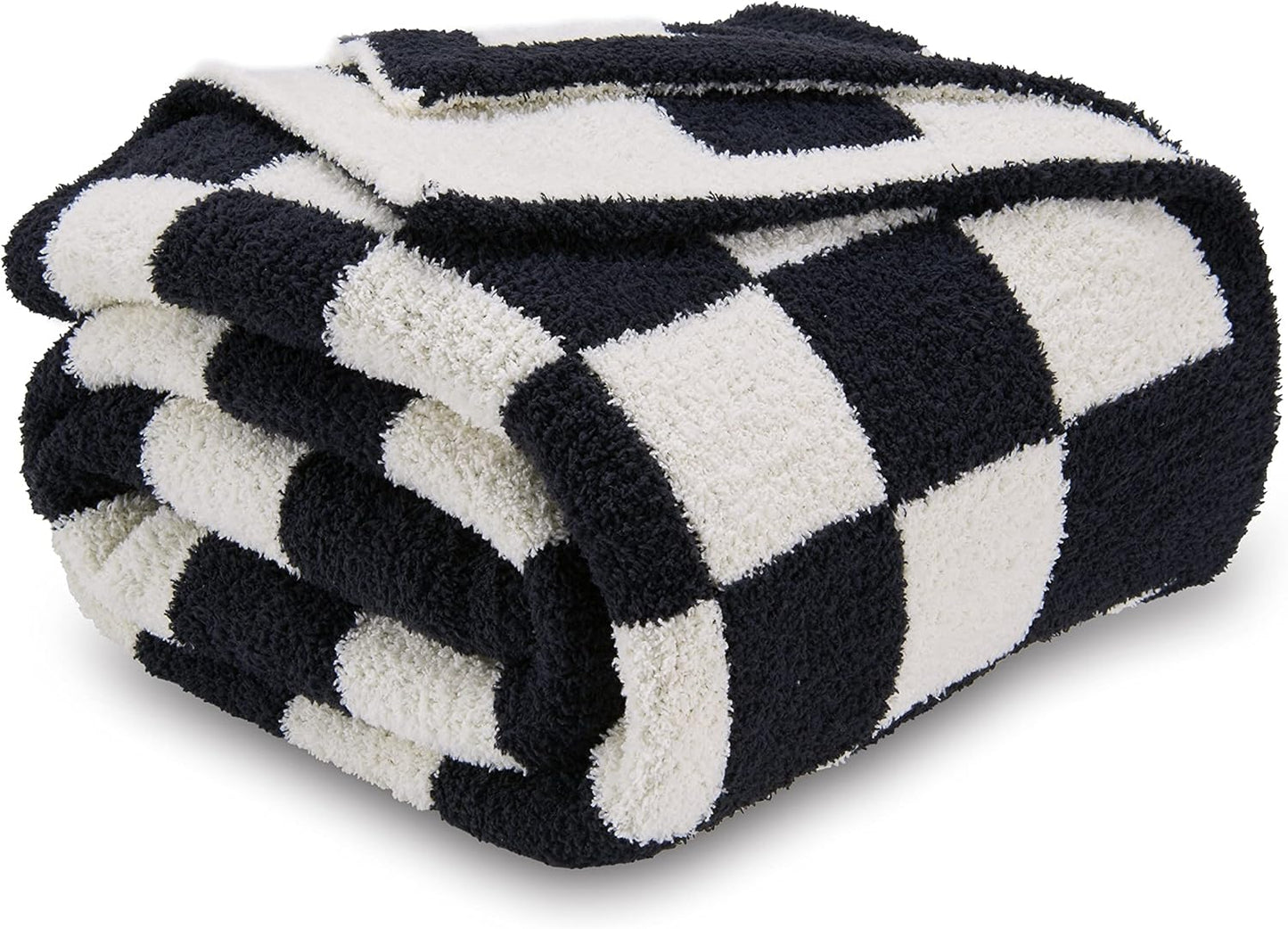 CozeCube Super Soft Fullfy Microfiber Reversible Knitted Blankets, Warm Cozy Fuzzy Plush Throw, Black and White Checkered Throw Blanket for Couch Bed Sofa, 50" x 60"