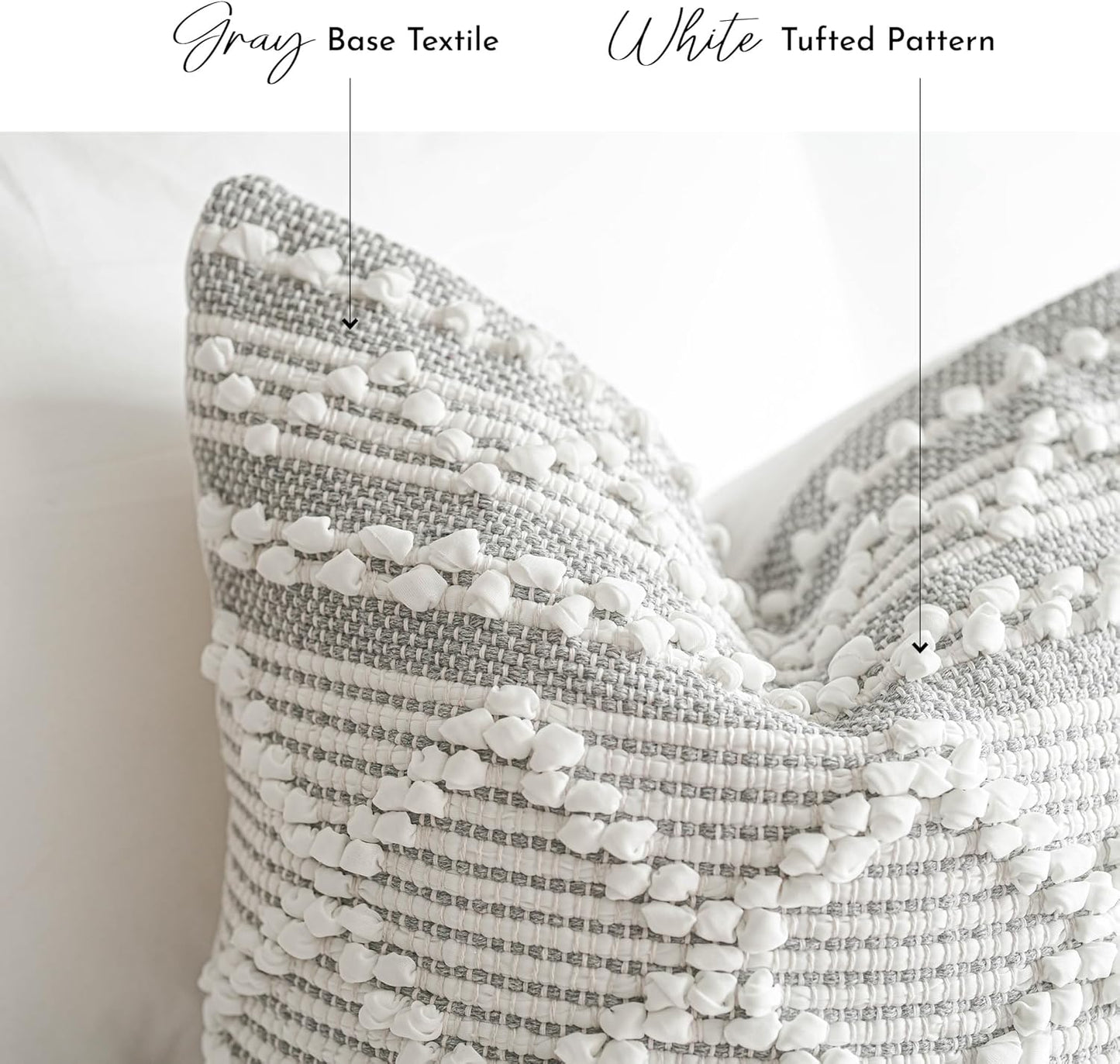 BlissBlush Gray White Decorative Throw Pillow Cover 20X20, Boho Accent Pillow for Couch, Square Modern Farmhouse Pillowcase for Living Room Couch Sofa Cushion Home Décor (Pack of 1)