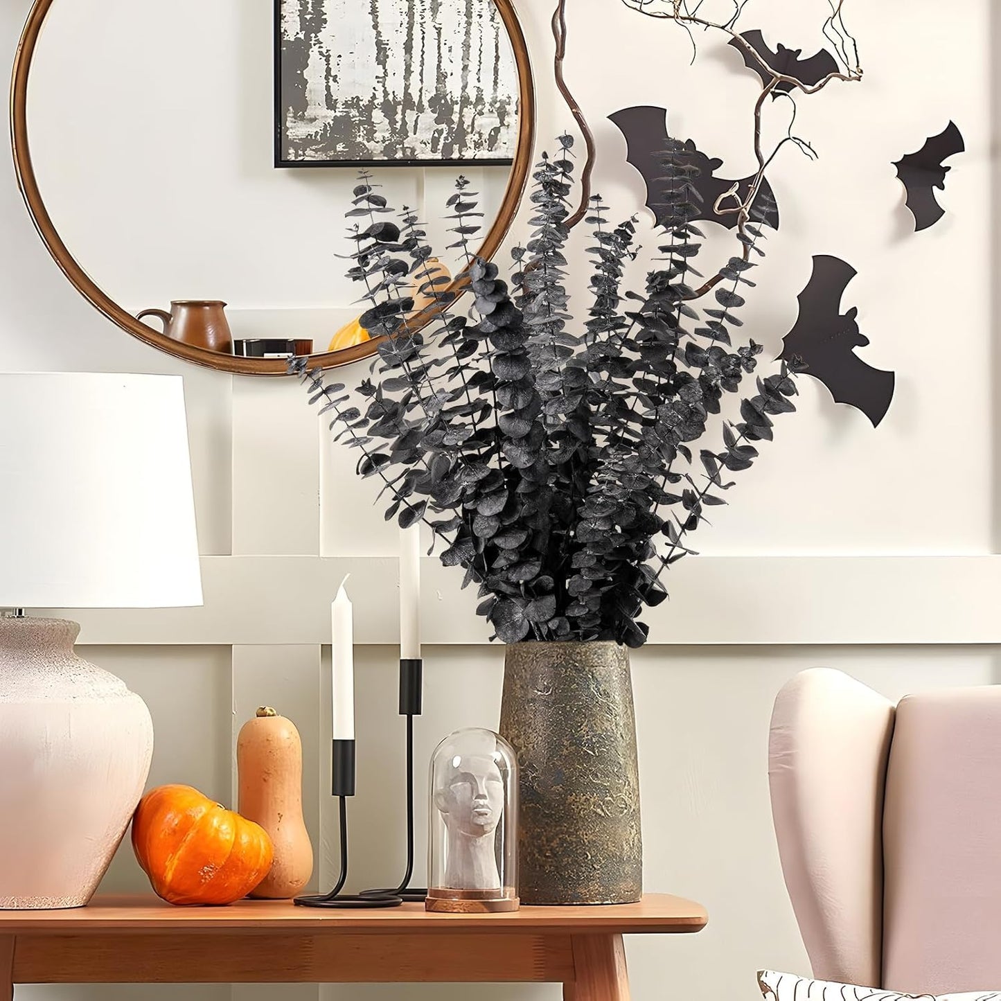 Black Eucalyptus Stems Decor,20PCS 17" Real Dried Preserved Eucalyptus Stems Plant for Home Vase Wedding Festival Floral Fall Halloween Arrangement Decorations