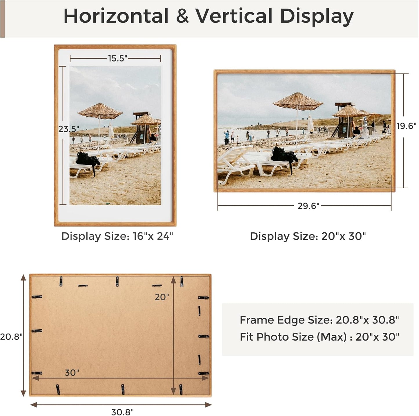 Heimlove 20x30 Picture Frames Natural Teak,Original Wood Hand Make Crafted Poster Frame with Mat to 16x24 Graduation Picture Display,Family Picture,Wedding Picture,Photo,Document Wall Decoration