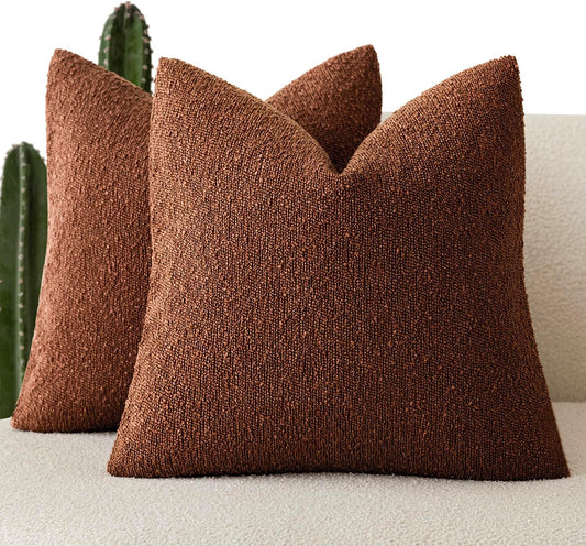 Foindtower Pack of 2 Textured Boucle Throw Pillow Covers Accent Solid Pillow Cases Cozy Soft Decorative Couch Cushion Case for Chair Sofa Bedroom Living Room Home Decor 18x18 Inch Red Taupe