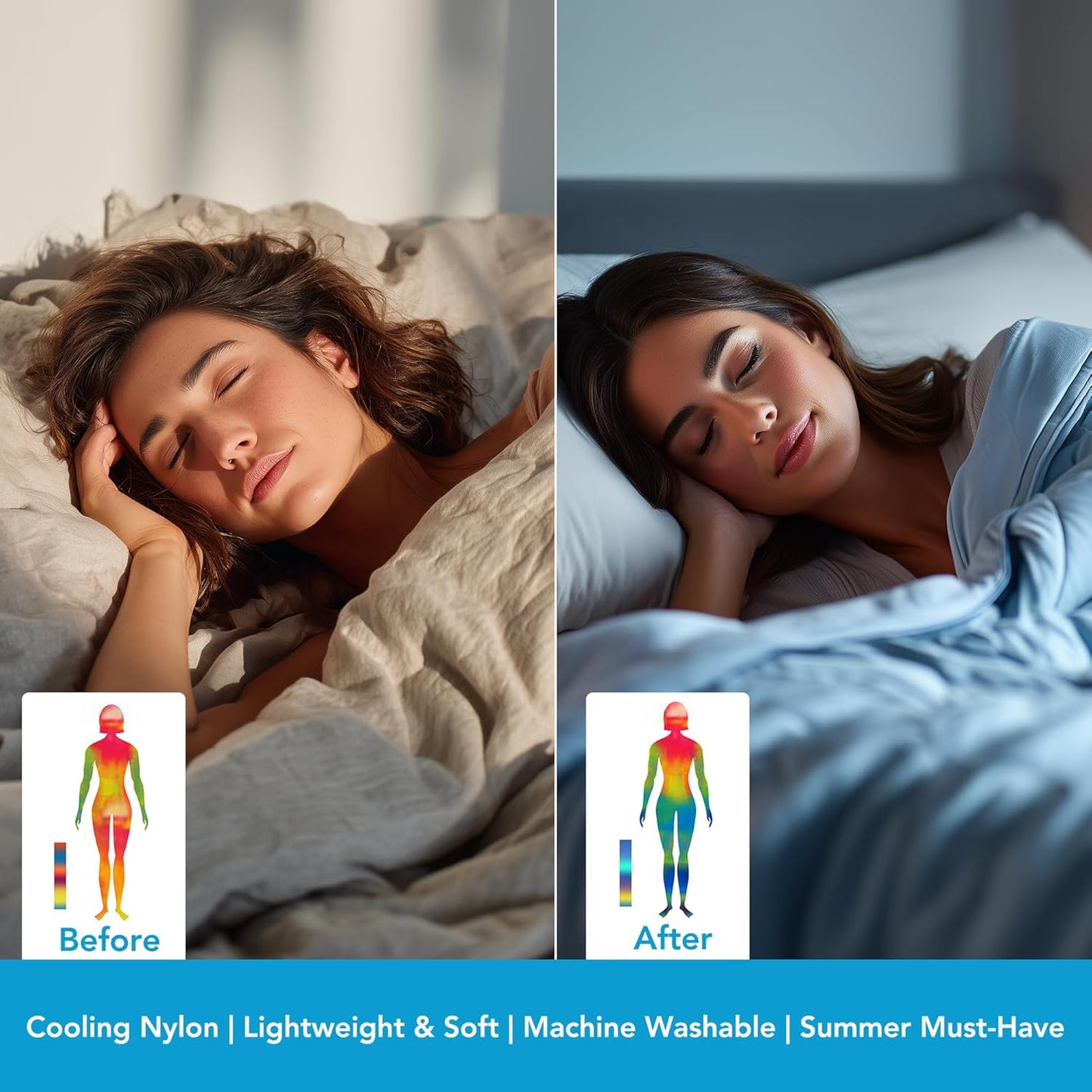 Deconovo Cooling Comforter – Double-Sided Cold Touch for Hot Sleepers & Night Sweats, Lightweight & Breathable, Oeko-TEX Certified, Machine Washable (Cold, Hang-Dry) – Light Blue, 59x79 Inch