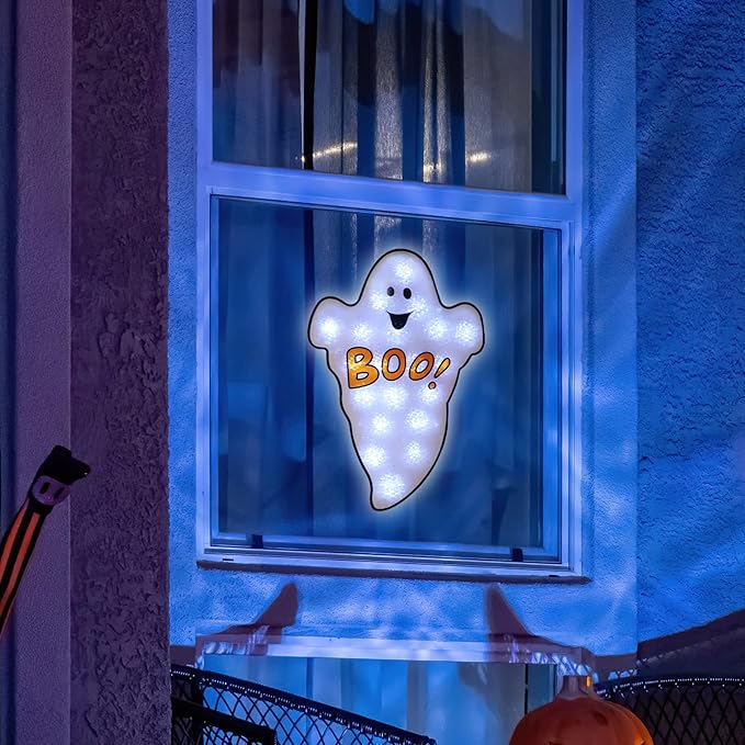 20LED Lighted Boo Ghost Halloween Window Silhouette Decoration,Halloween Decoration (Boo)