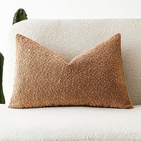 Foindtower Textured Boucle Throw Pillow Covers Accent Solid Lumbar Pillow Cases Cozy Soft Decorative Couch Cushion Case for Chair Sofa Bedroom Living Room Home Decor, 12 x 20 Inch,Tobacco