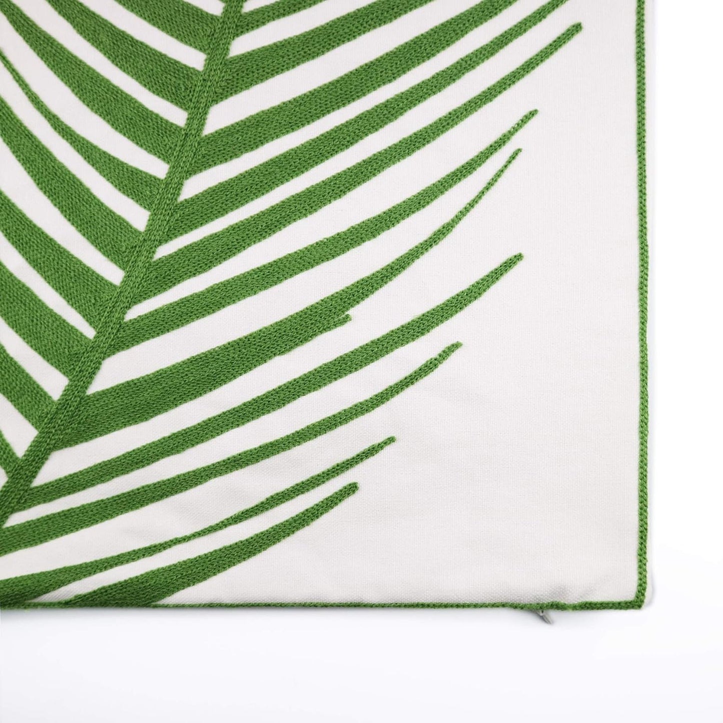 Embroidery Throw Pillow Cover 18x18 Inches Decorative Floor Pillow for Couch 100% Cotton Cushion Cover Tropical Green Palm Leaf Embroidered Pillowcase 45x45cm, 1 Piece
