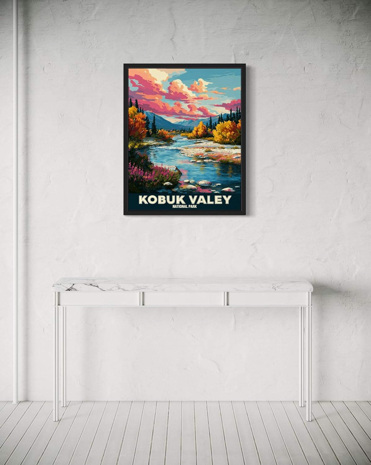 Kobuk Valley National Park Art Print Poster, Vintage Retro Pop Art Travel Wall Art Bedroom Bathroom Living Room Decor 185 (Kobuk Valley, 11 x 14 inches, Black Frame)
