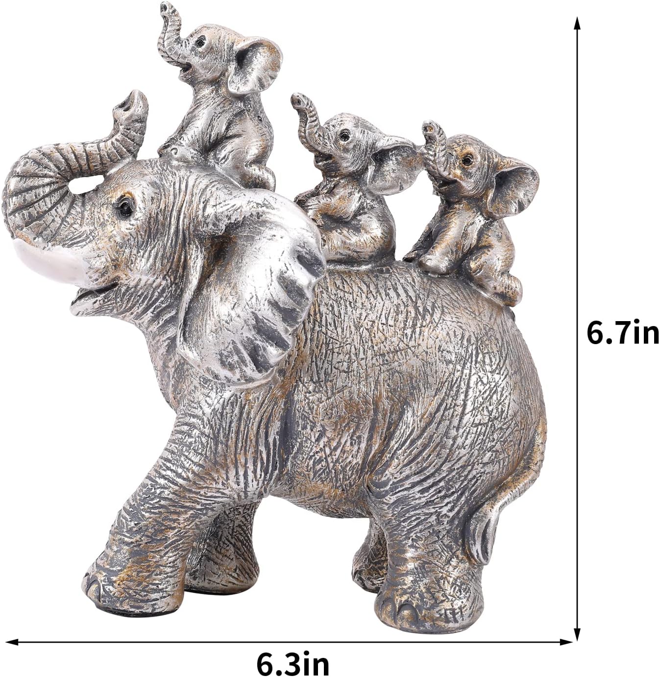 Cute Silver Elephant Statue Good Luck Elephant Carries Three Calves on Its Back Figurines Décor for Shelf Good Gifts for Women Decoration for Living Room, Bedroom, Office