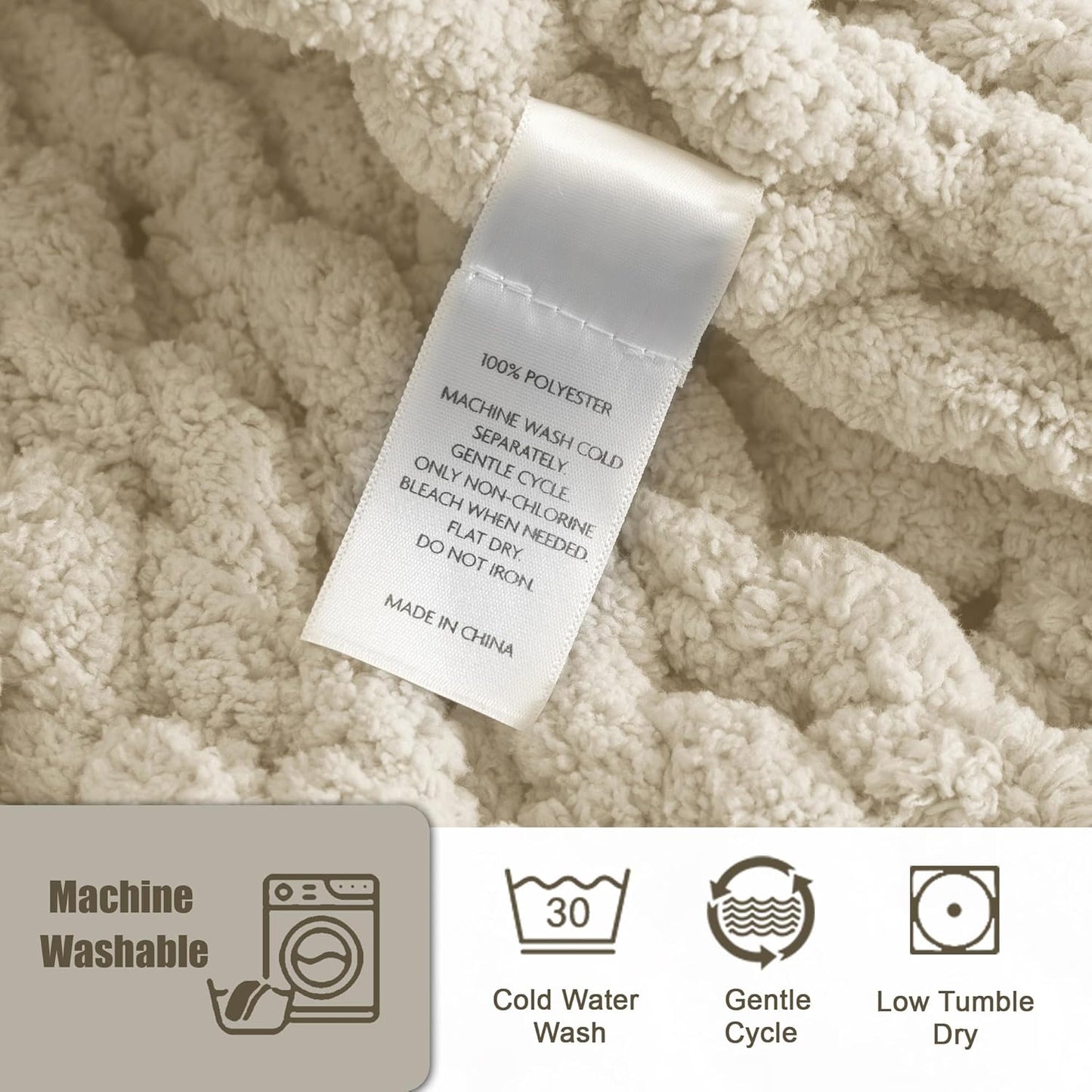 Chunky Knit Throw Blanket 60"X 80", 100% Handmade with Soft Chenille Yarn, 6.7lbs Thick Cable Knitted Blankets, Large Rope Knot Crochet Throws for Couch Sofa Bed Home Decor, Beige