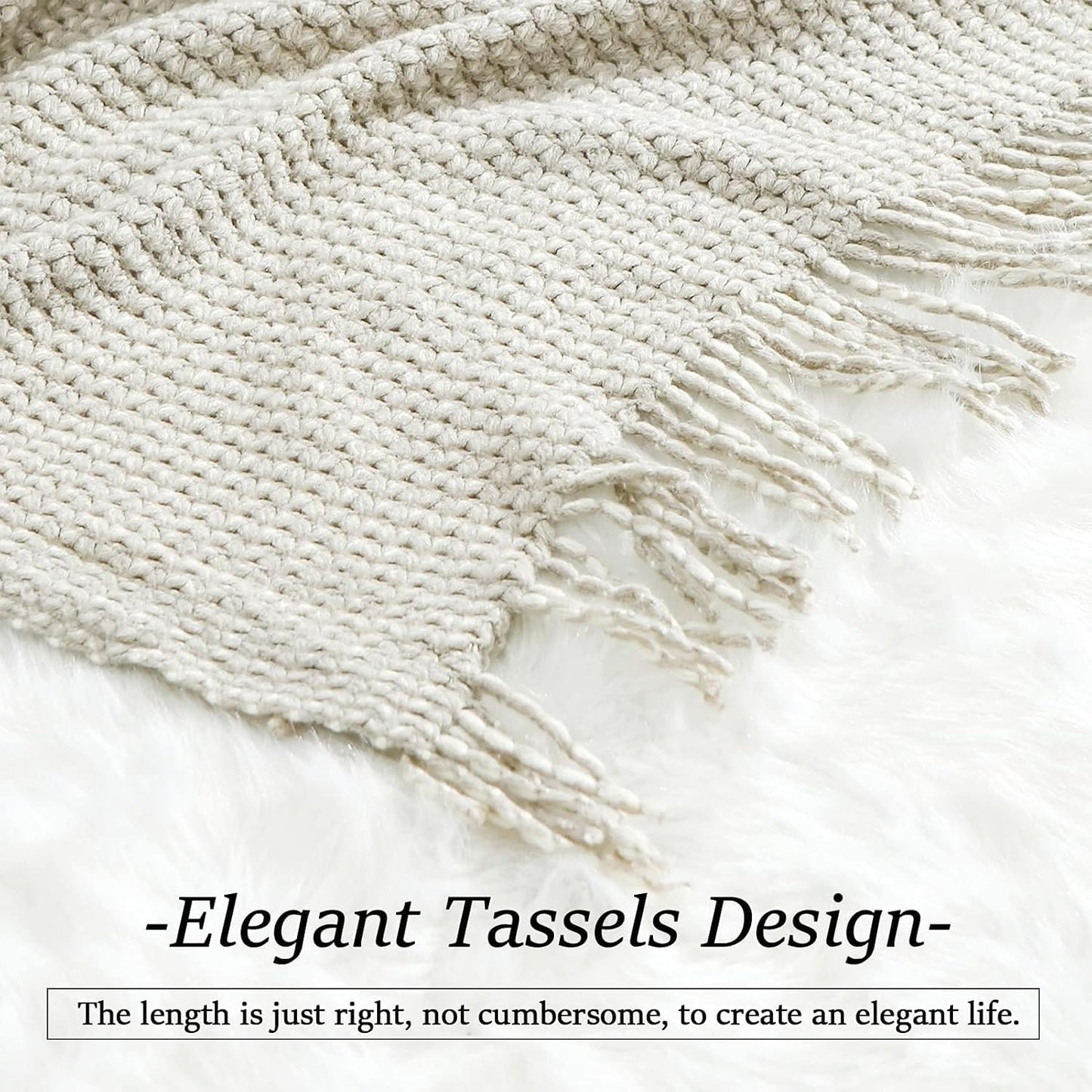 Blagic Grey and White Knit Throw Blanket with Tassel Home Decor Blanket Holiday Throw Wrap Shawl Scarf, Lightweight Soft Cozy Warm Fluffy, Wheat Textured, 60" W x 80" L