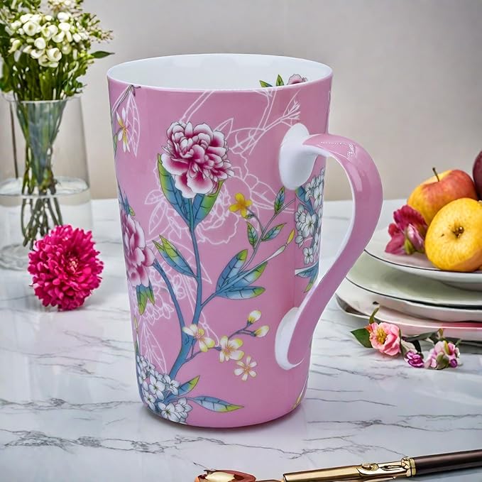 13oz Floral Coffee Mugs for Women Bone China Coffee Mug Cute Mugs Christmas Birthday Gifts for Mom Friends