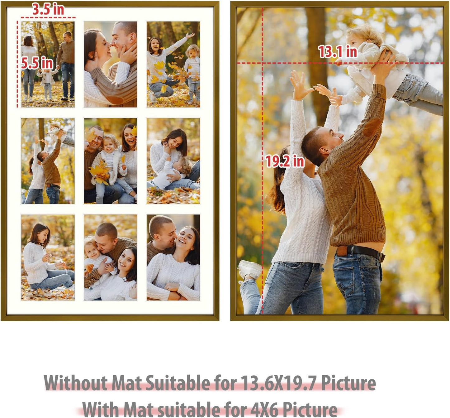 Frametory - 13.6x19.7 Aluminum Collage Picture Frame - Display 4x6 Pictures with 9 Openings Mat - Real Glass Front - Horizontal/Vertical Wall Mount - Bronze 1 Pack