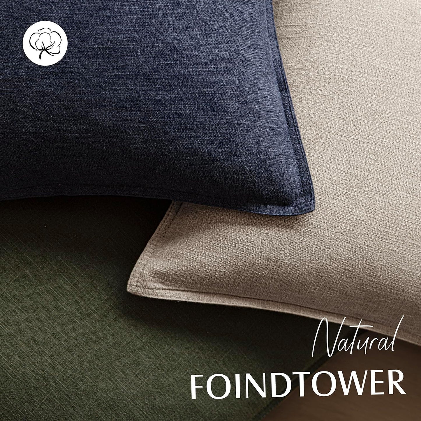 Foindtower Set of 2, Decorative Linen Soild Throw Pillow Covers Soft Accent Cushion Euro Case Boho Farmhouse Pillowcase for Chair Couch Sofa Bedroom Living Room Home Decor 18 x 18 Inch Natural Linen