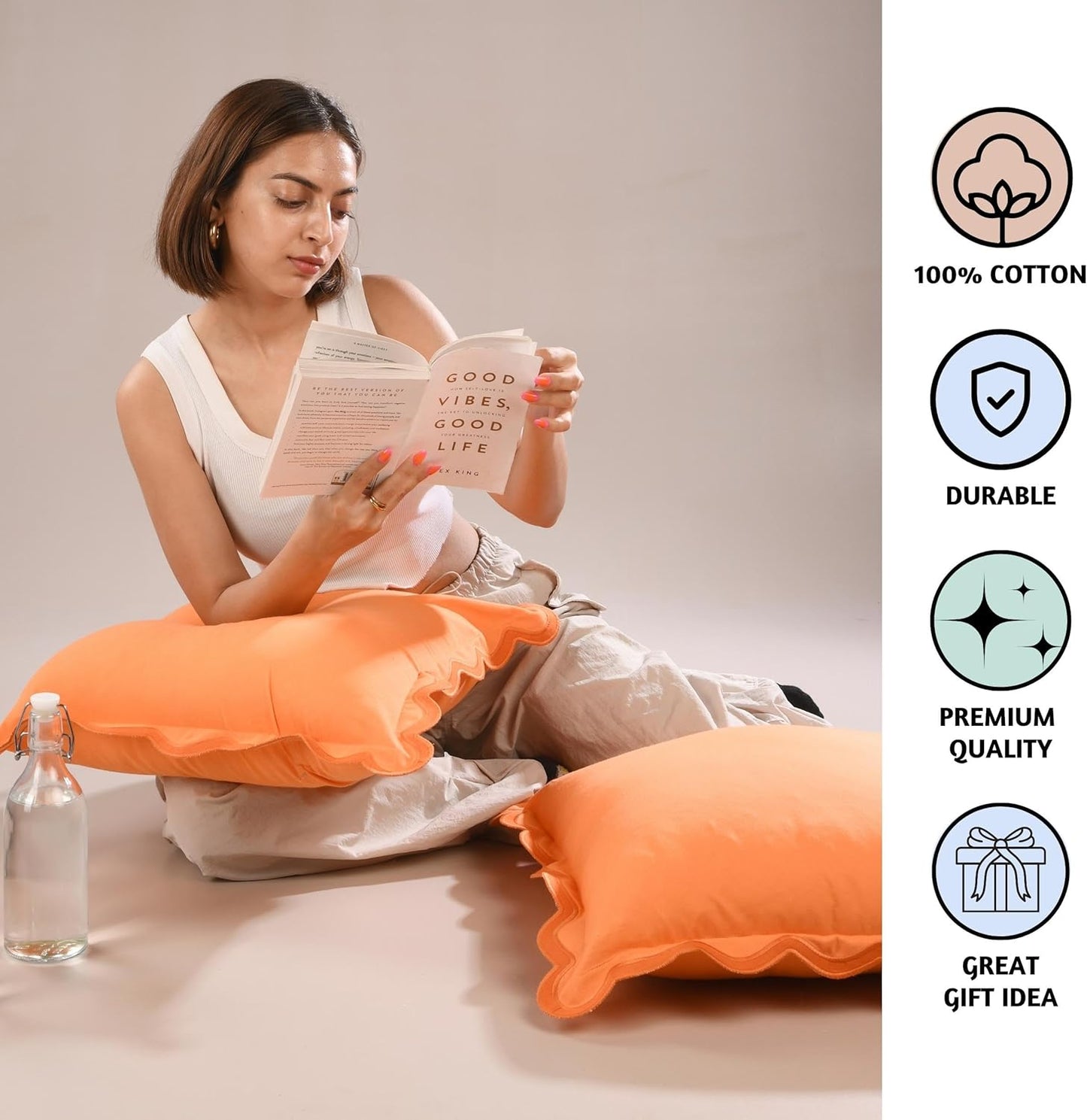 Folkulture Throw Pillow Covers | (20 x 20) Set of 2 Orange Fall Pillow Covers for Fall Living Room Decor | Boho Throw Pillow or Accent Pillow | Couch Pillow Cover for Thanksgiving Decorations