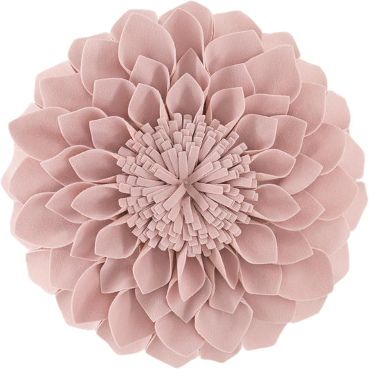 JWH Handmade 3D Flower Throw Pillow Covers Aesthetic Decorative Round Dahlia Accent Pillow Cases Soft Velvet Pillowcase Stereo Cushion for Bed Couch Bedroom Decor Sham 14 Inch Dusty Pink