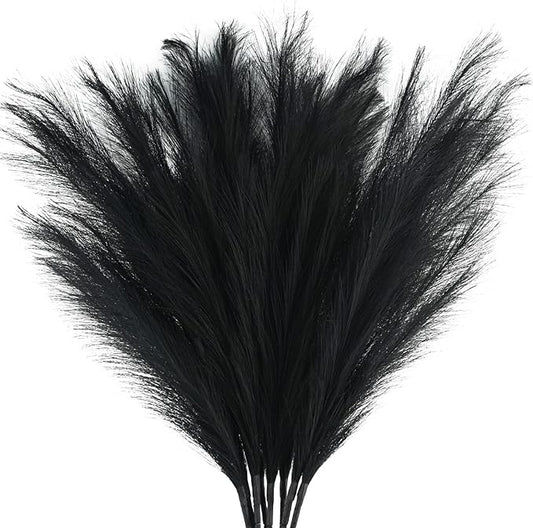 35" Faux Pampas Grass Decor, 8pcs Large Tall Fluffy Artificial Pompous Grass Branches Floral Fake Pompas Grass Bulrush Floor Vase Filler Flower Arrangement for Home Wedding Boho Decor Black