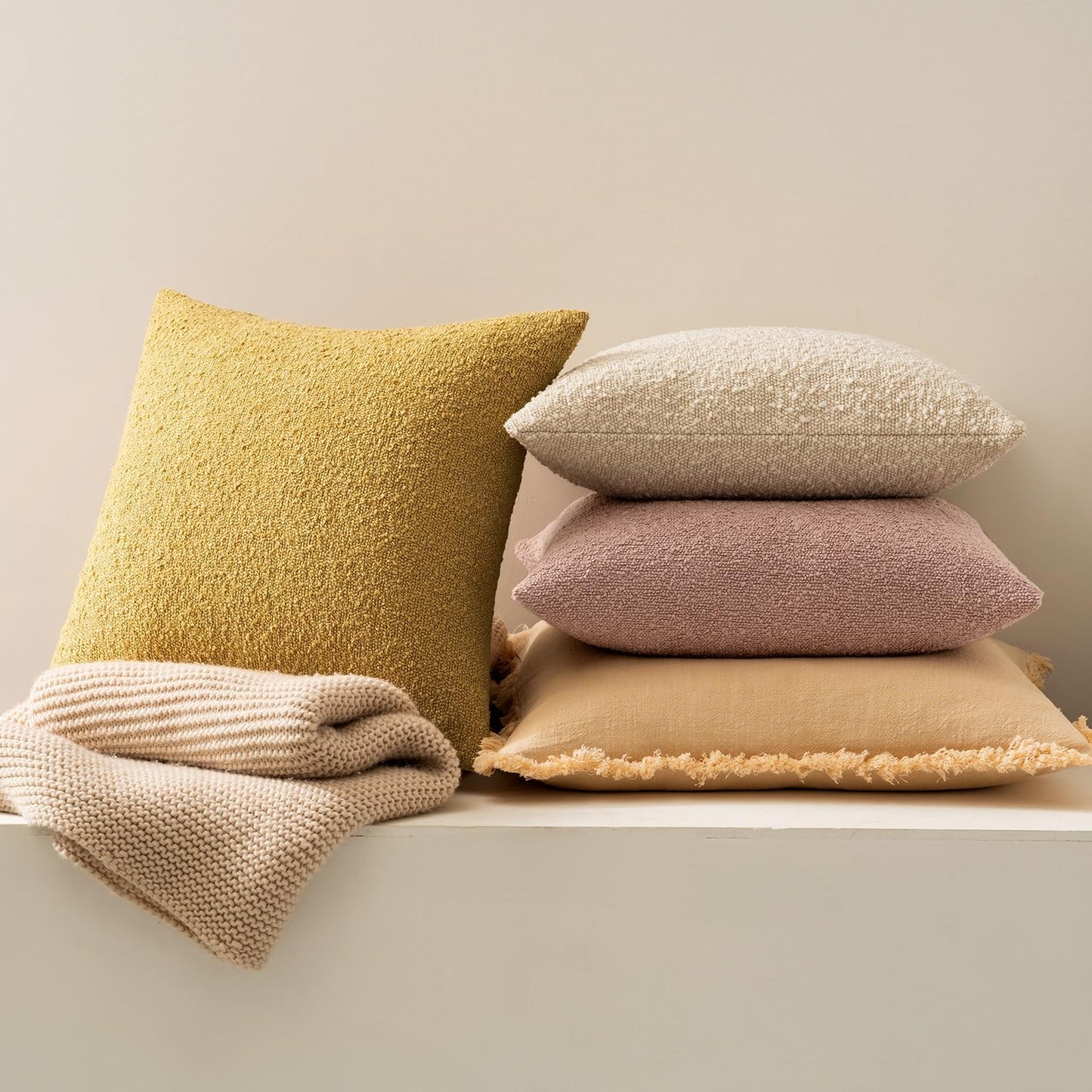 MIULEE 20x20 Inch Decorative Pillow Covers for Couch Bed Set of 2 Textured Boucle Neutral Winter Throw Pillows Blush Pink Accent Solid Cushion Pillowcases Sofa Livingroom Home Decor