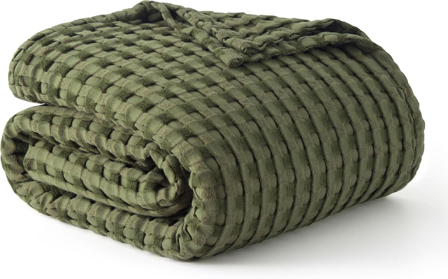 Bedsure Cooling Cotton Waffle Full Size Blanket - Lightweight Breathable Blanket of Rayon Derived from Bamboo for Hot Sleepers, Luxury Throws for Bed, Couch and Sofa, Green, 80x90 Inches