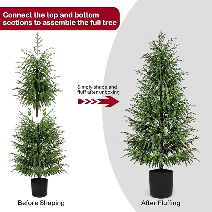 5FT Artificial Topiary Trees for Outdoor Front Porch Décor, Real Touch Norfolk Pine Tree, UV Rated Fake Potted Plants for Indoor and Outdoor Use