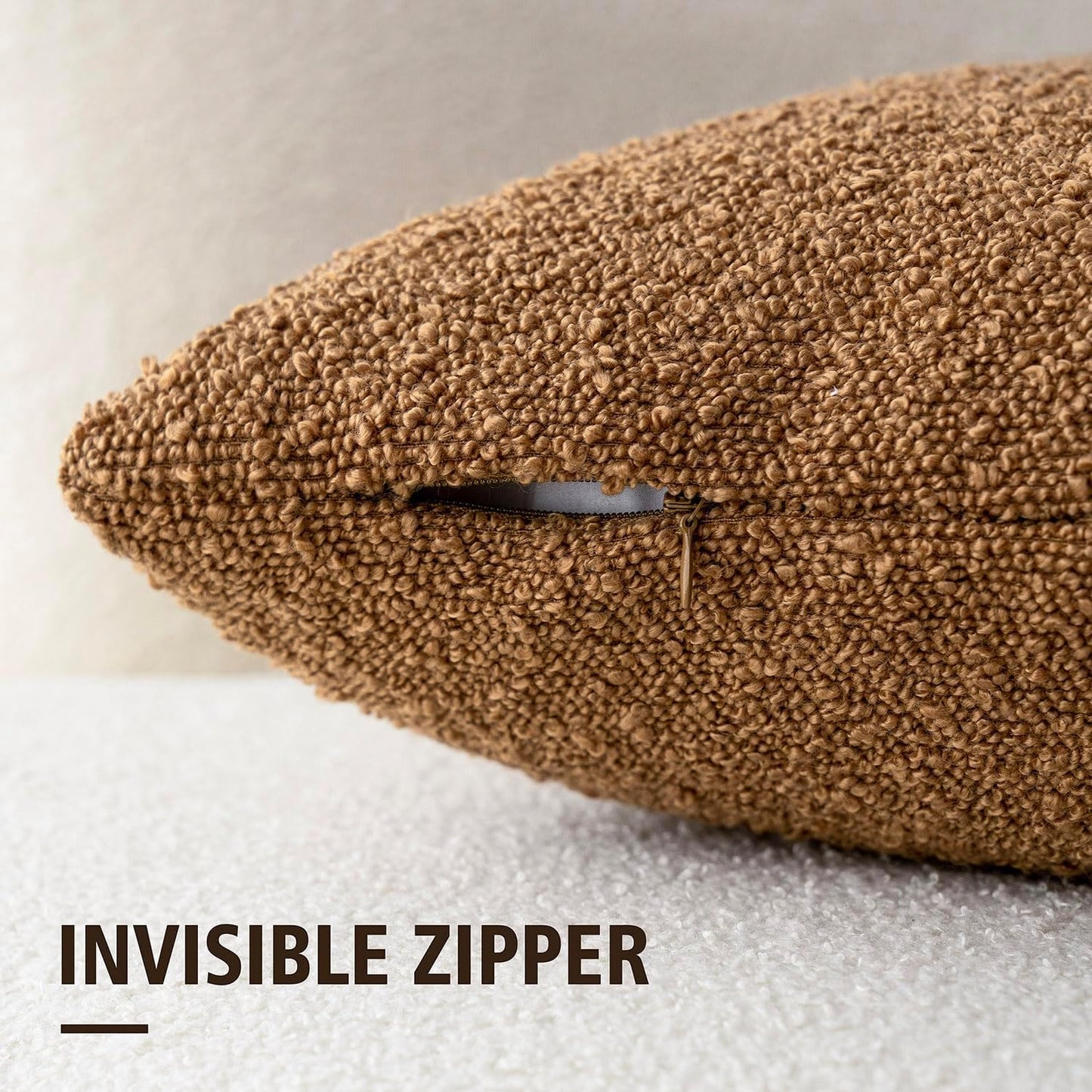 Foindtower Textured Boucle Throw Pillow Covers Accent Solid Pillow Cases Cozy Soft Decorative Couch Cushion Case for Chair Sofa Bedroom Living Room Home Decor, 20 x 20 Inch,Tobacco