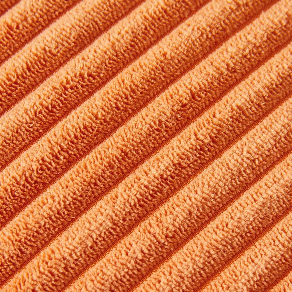 Fancy Homi Pack of 2 Fall Lumbar Decorative Throw Pillow Covers with Pom-poms, Soft Corduroy Solid Rectangle Cushion Cases for Couch Sofa Bed Living Room, Fall Home Decor (14x24 Inch/35x60 cm, Orange)