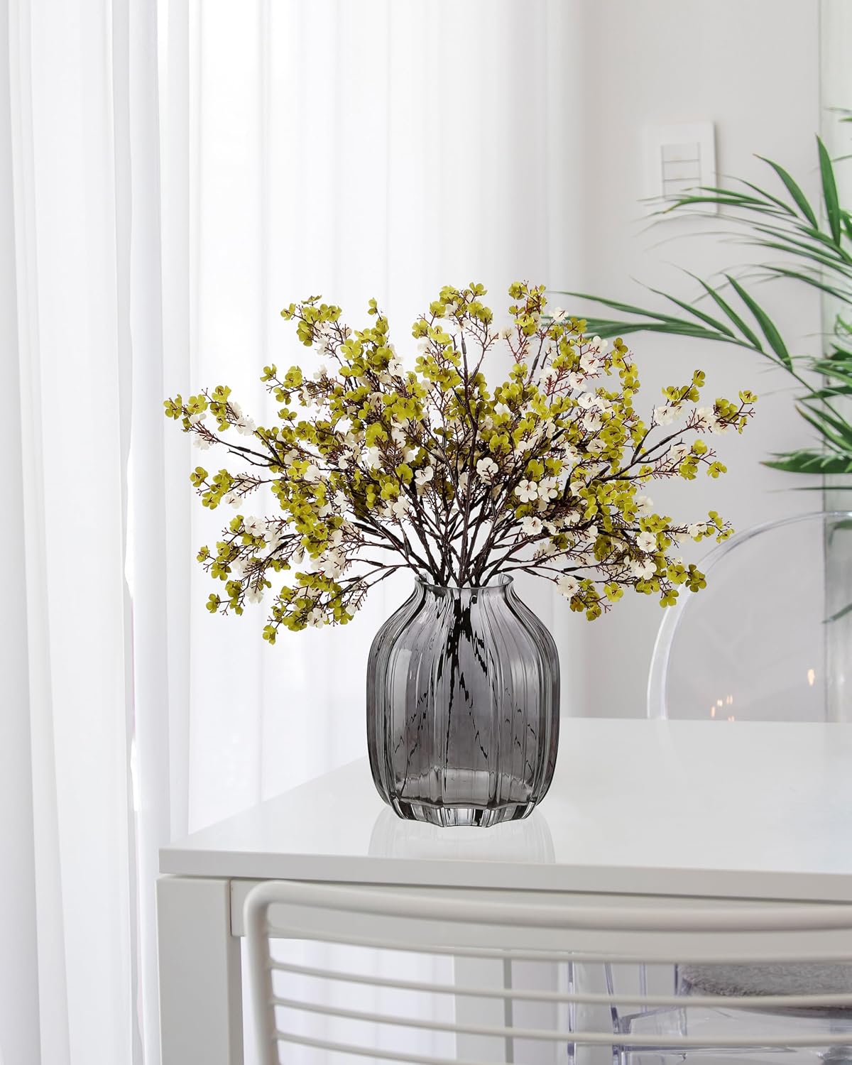 JAKY-Global Babys Breath Fabric Cloth Artificial Flowers 6 Bundle European Fake Silk Plants Decor Wedding Party Decoration Bouquets Real Touch DIY Home Garden (Green White)