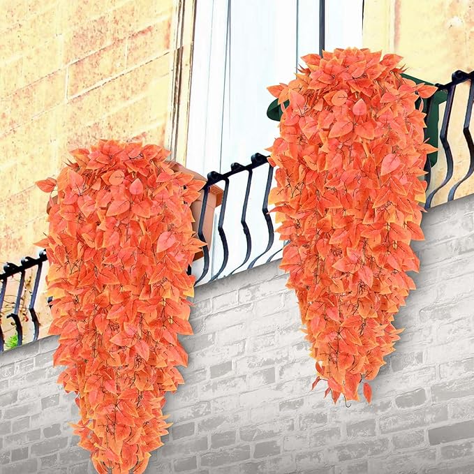 BLEUM CADE Fake Hanging Plants, 2pcs Artificial Hanging Plant, Faux Orange Vines Hanging Plant for Wall Home Living Room Indoor Outdoor Fall Decor (No Baskets)