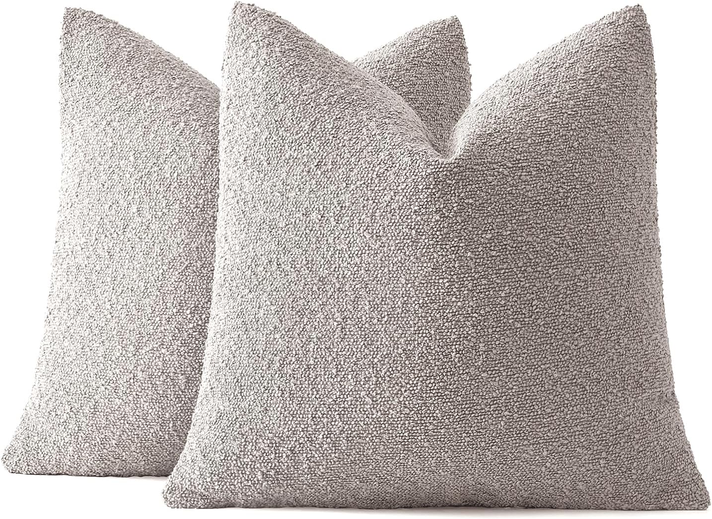 MIULEE 18x18 Inch Decorative Pillow Covers for Couch Bed Set of 2 Textured Boucle Neutral Winter Throw Pillows Cloud Grey Accent Solid Cushion Pillowcases Sofa Livingroom Home Decor