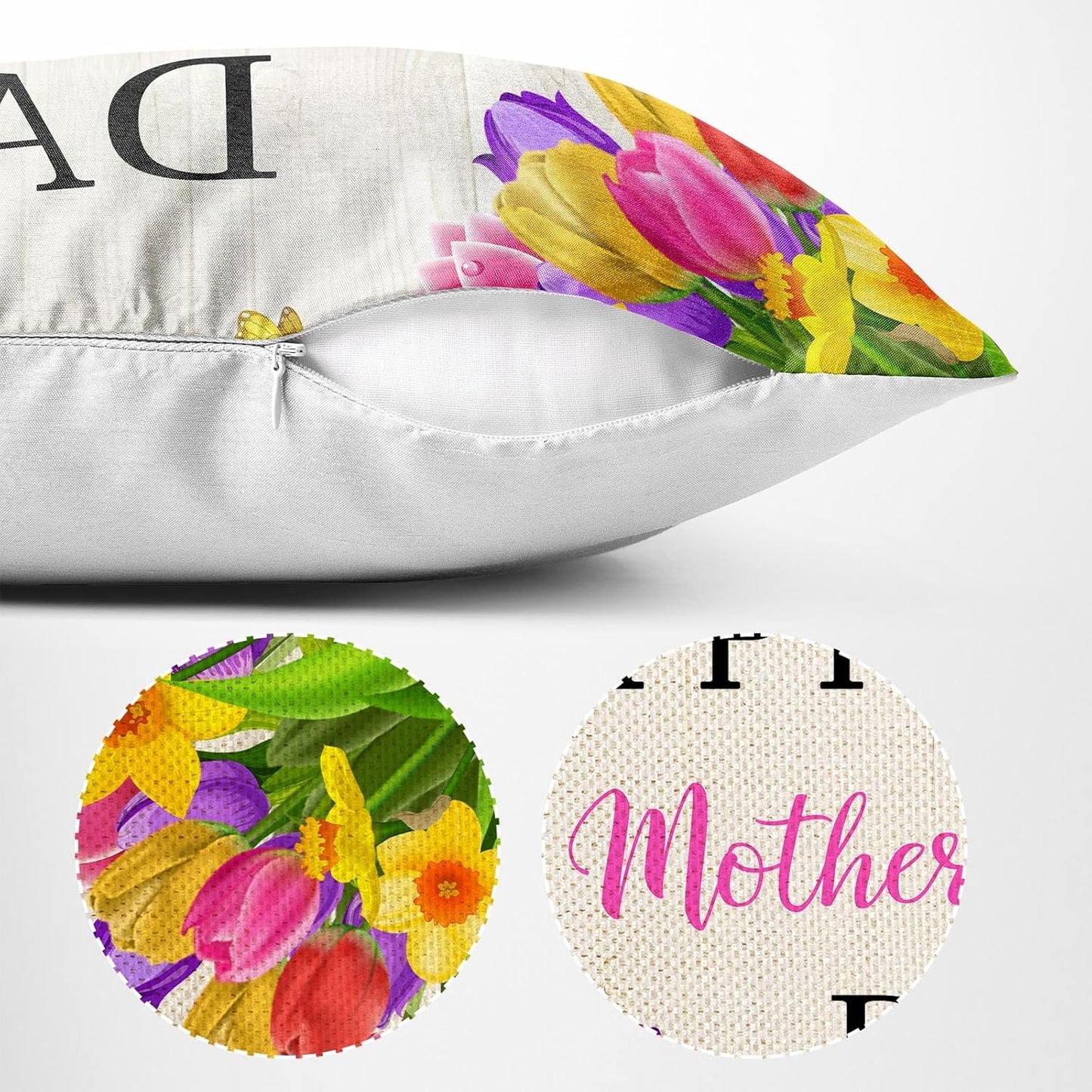 Happy Mother's Day Throw Pillow Cover，Tulip Flowers Love Mom Pillow Covers Farmhouse Decorative Cushion Case Sofa Pillow Case 18x18 Inch