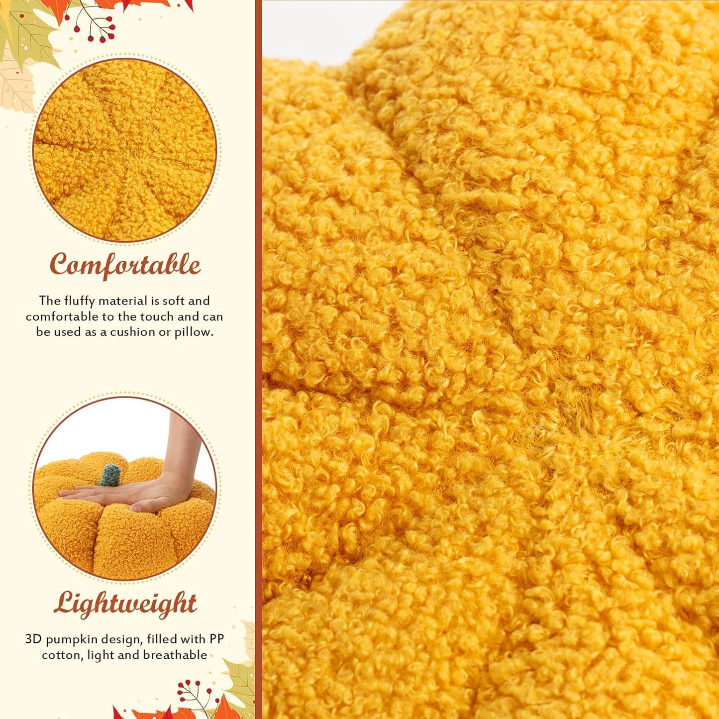 Kajaia 1 Pcs Simulated Pumpkin Pillow Plush 11 x 9.5 Inch 3D Cushion Fall Decorations Stuffed Throw Pillows Toy for Thanksgiving Christmas Halloween Bedroom Sofa Couch Supplies (Yellow)