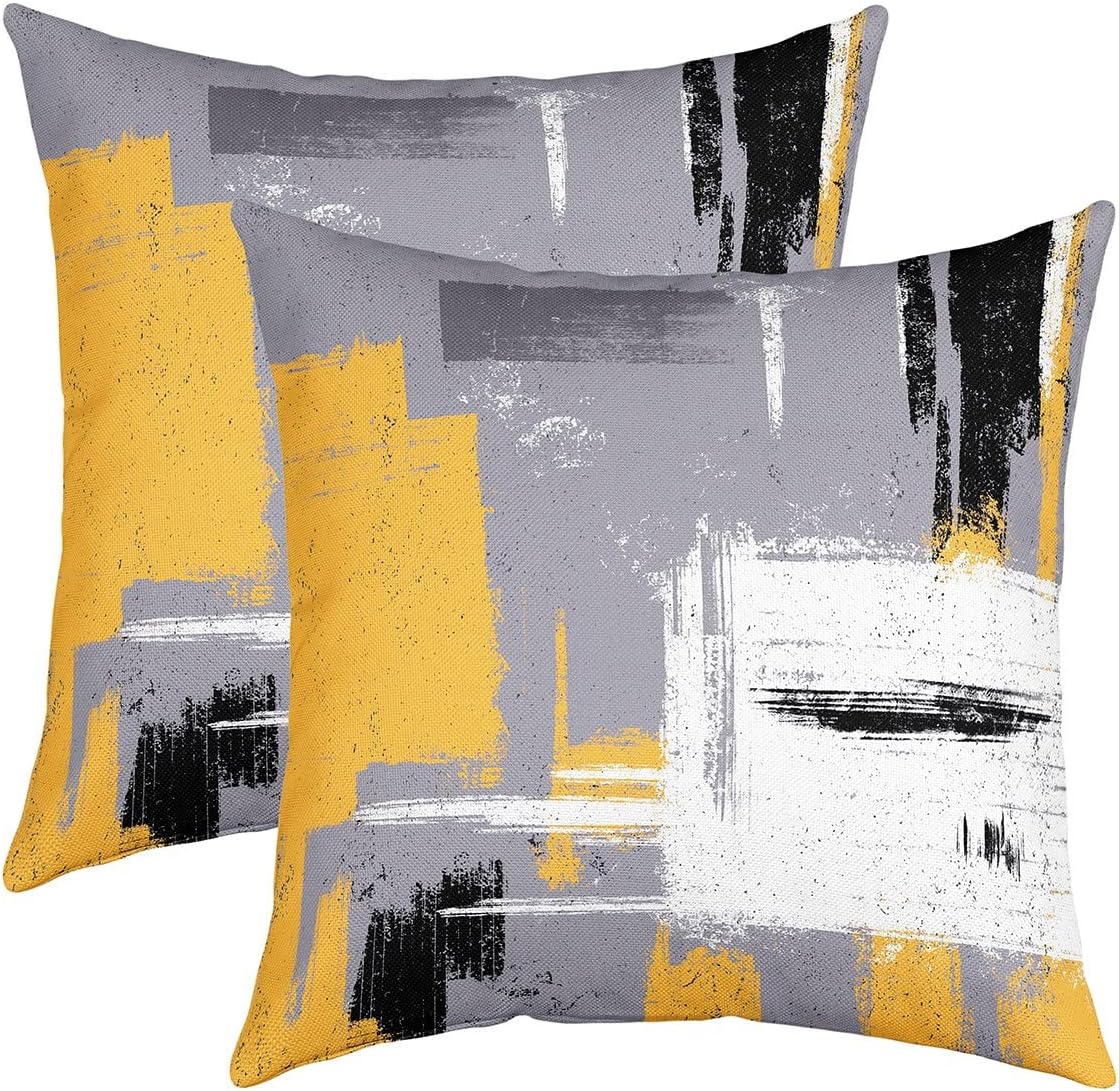 Feelyou Abstract Throw Pillow Covers for Couch Sofa Bed, Set of 2 Modern Abstract Art Decorative Pillows Cushion Covers, Yellow Grey White Pillow Inserts Not Included, 20x20 inch
