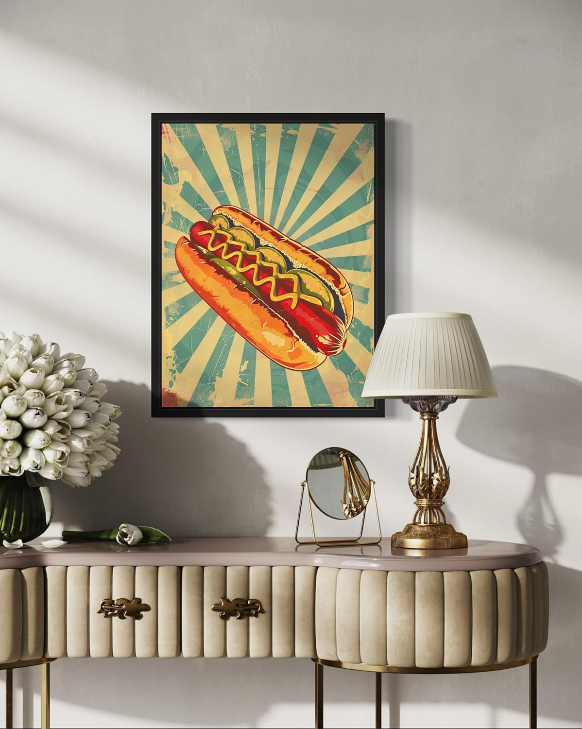 Hotdog Pop Art Poster Print, Vintage Retro Wall Art Decor Paintings Classic Artwork for Bedroom Living Room Decorations. (Hotdog, 11x14 inches + (Black Frame))