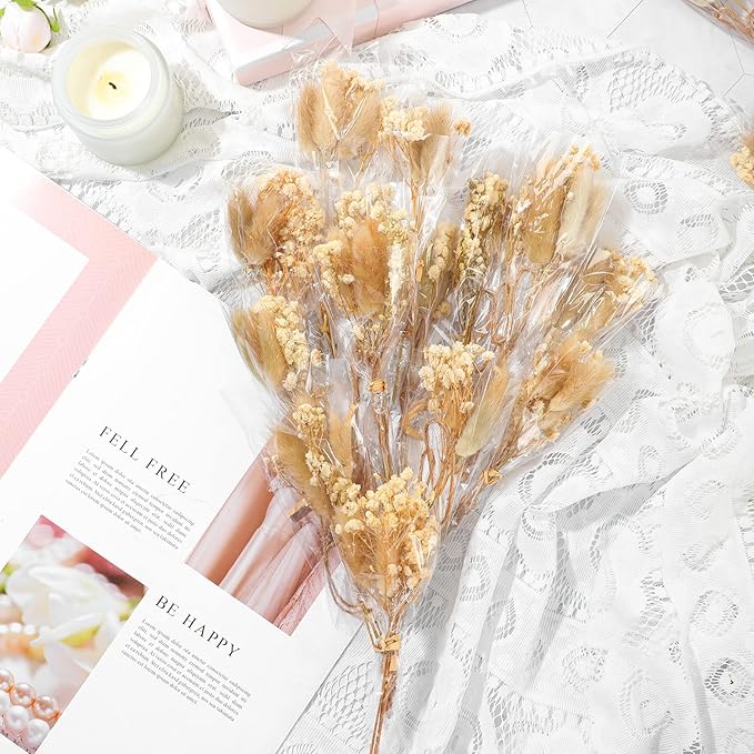 50 Pcs Mini Dried Baby's Breath Flowers Gypsophila Bouquets Natural Branches Dog Tail Bunny Rabbit Tail Dried Bulk Flowers Plants for Vase Home Decoration Photo Props Parties Weddings DIY Craft
