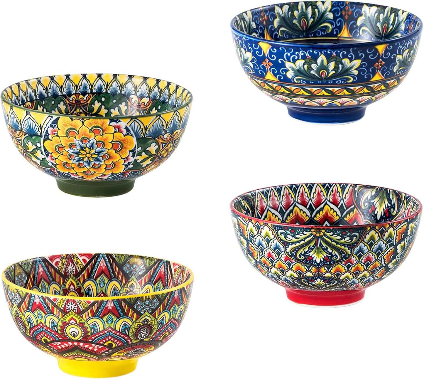 Henten Home Ceramic Dessert Bowls Set of 4, Bohemia 10 oz Snack Serving Bowl, Porcelain Colorful Bowls for Sauce, Fruits, Ice Cream, Soup, Decorative, Microwave & Dishwasher Safe