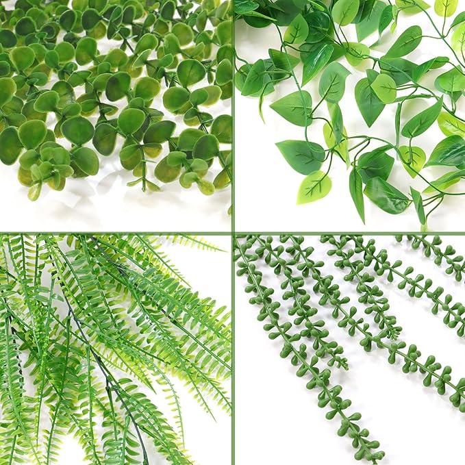 Dremisland Fake Hanging Plants with Pots 2Pack Faux Hanging Basket Plant Macrame Plant Hanger with Fake Vines Faux Hanging Planter for Wall Ceiling Home Bedroom Indoor Decor (Mix Plant-4PCS)